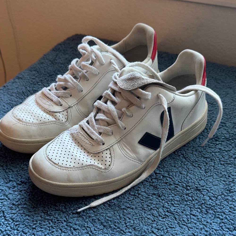 Veja women’s White Sneakers with Black and Red Accents